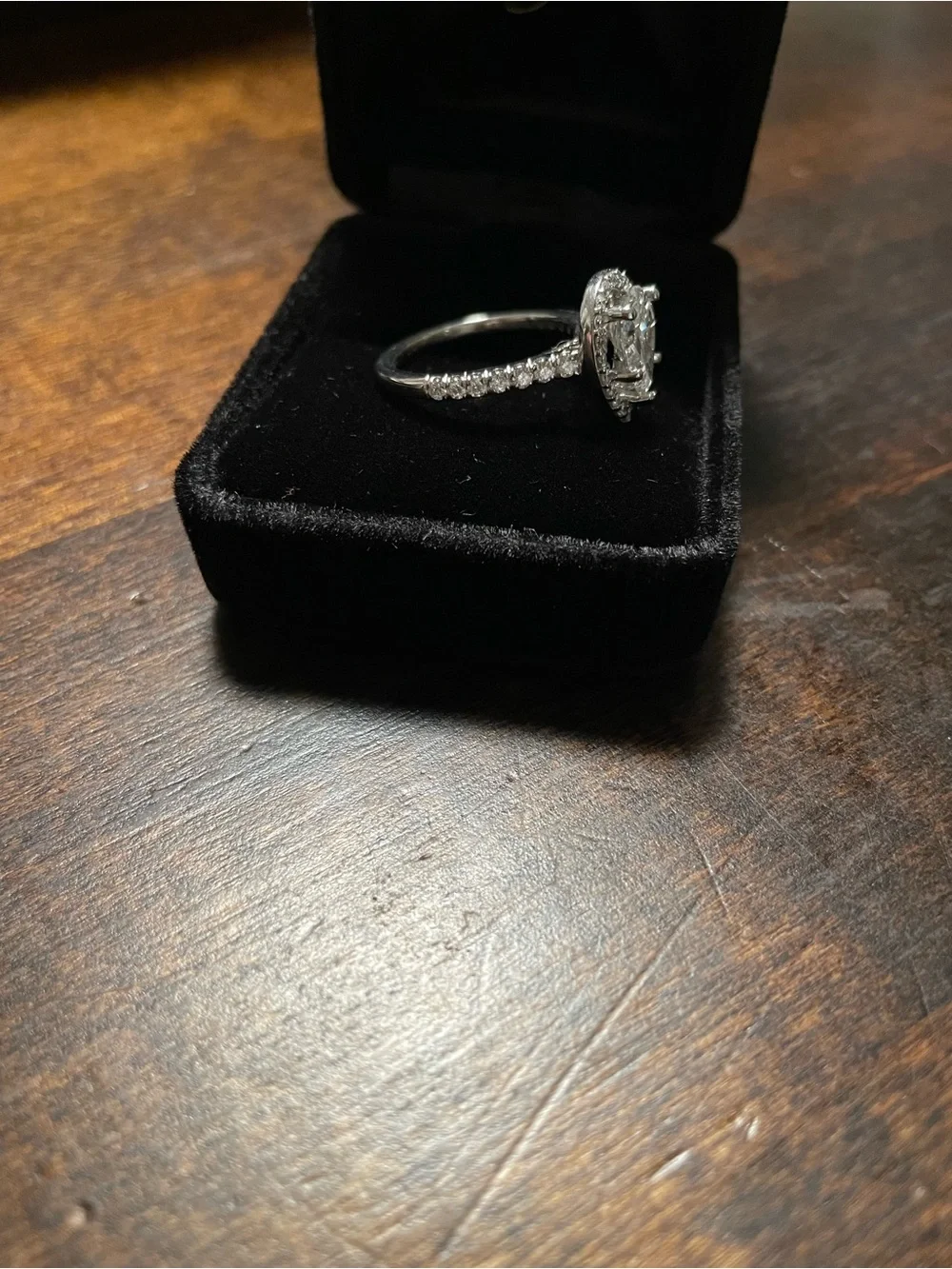 White Gold Halo Diamond Engagement Ring with Pave Band
